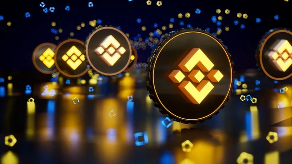 Binance şifreleme hisse senedi sembolü 3 boyutlu illüstrasyon. Engelleme teknolojisi temasıName