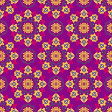 Halk çiçekli süs. Pembe arka planda soyut çiçekleri olan kusursuz desen.