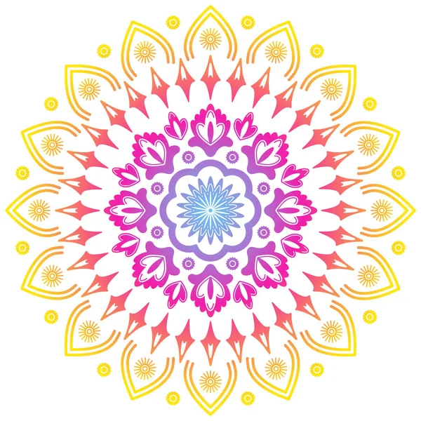Mandala Degradado Redondo Ilustración Étnica Color Púrpura Violeta Amarillo — Vector de stock