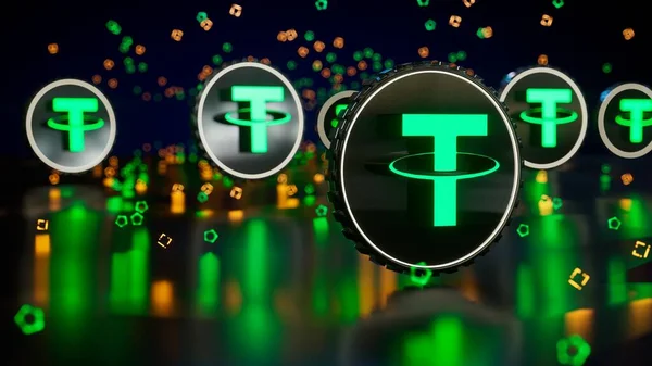 Tether Coins Blockchain Exchange Markert Usdt Cryptocurrency Sign Illustration — Stock Photo, Image