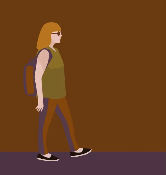 Uma menina turista caminhando com uma mochila — Vetor de Stock