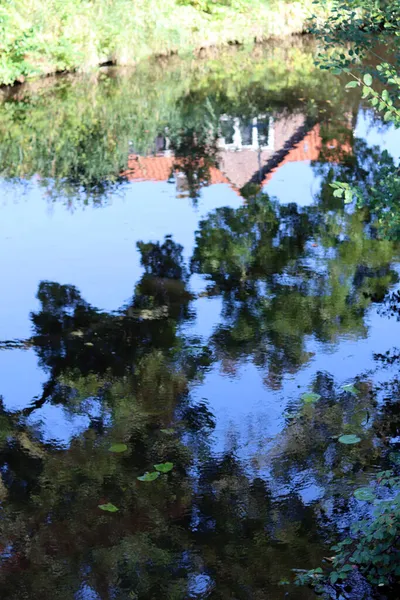 Bomen Reflecties Het Wateroppervlak Herfstseizoen Een Park Herfst Europa Abstracte — Stockfoto