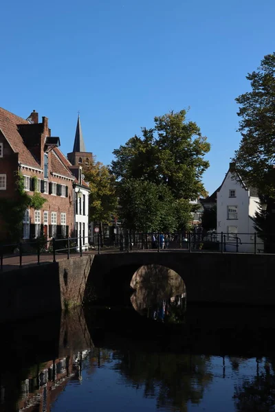 Beautiful Canal View Classic Dutch Architecture Autumn Trees Water Reflections — Stock Photo, Image