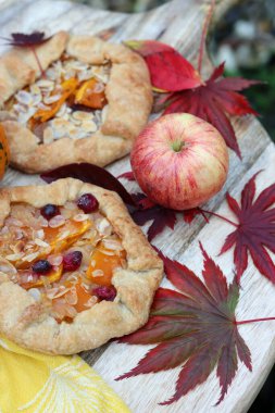 Tarçınlı kabak galetaları ve tahta kesme tahtasının üzerinde bal. Lezzetli sonbahar tatlısının en iyi görüntüsü.. 