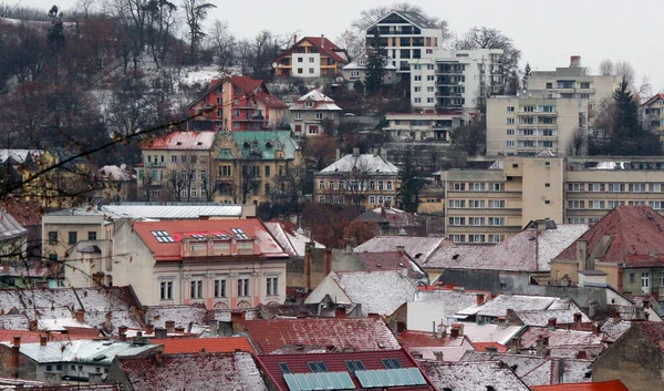 Brasov City Center Panoramic View Winter Romania Tourist Destinations — стокове фото