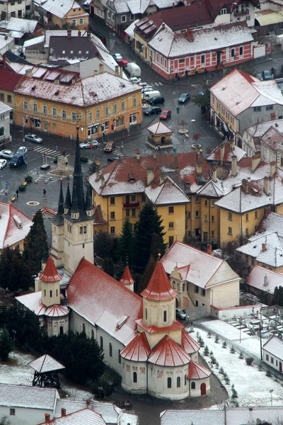 Красиве Брасовське Місто Румунія Зверху Зима Європі Фотографія Верхнього Огляду — стокове фото
