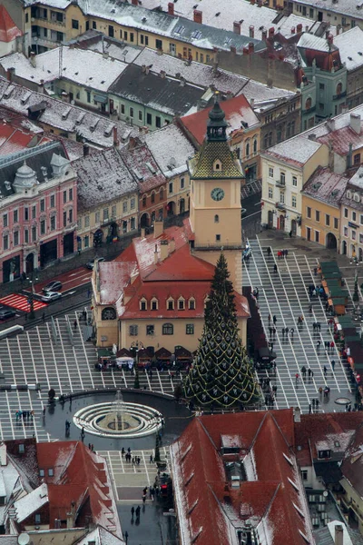 Prachtige Stad Brasov Roemenië Van Bovenaf Winter Europa Bovenaanzicht Foto — Stockfoto