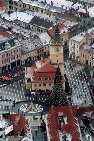 Красиве Брасовське Місто Румунія Зверху Зима Європі Фотографія Верхнього Огляду — стокове фото