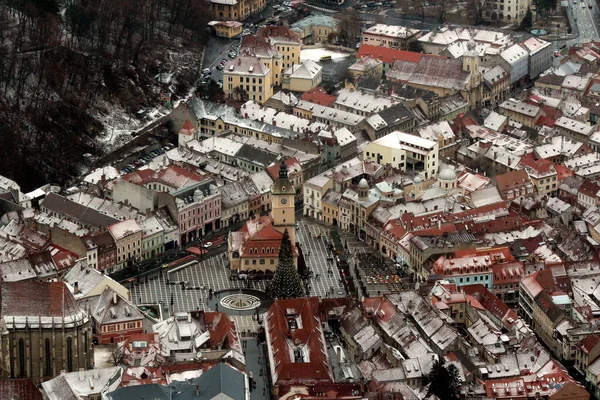 Vacker Brasov Stad Rumänien Från Ovan Vintern Europa Ovanifrån Foto — Stockfoto