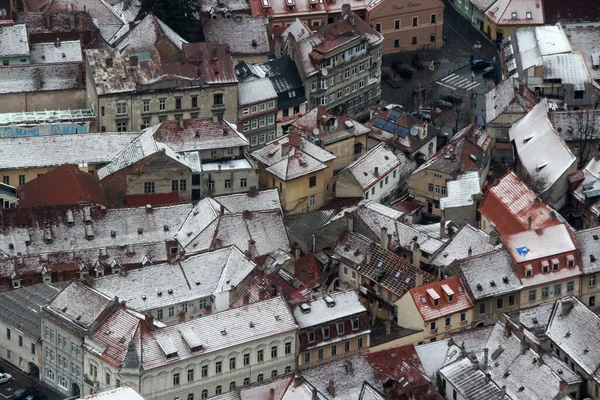 Prachtige Stad Brasov Roemenië Van Bovenaf Winter Europa Bovenaanzicht Foto — Stockfoto