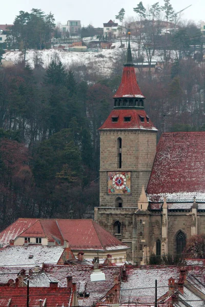 Black Church Biserica Neagr Romanian Beautiful Gothic Monument Photo Wintertime — стоковое фото