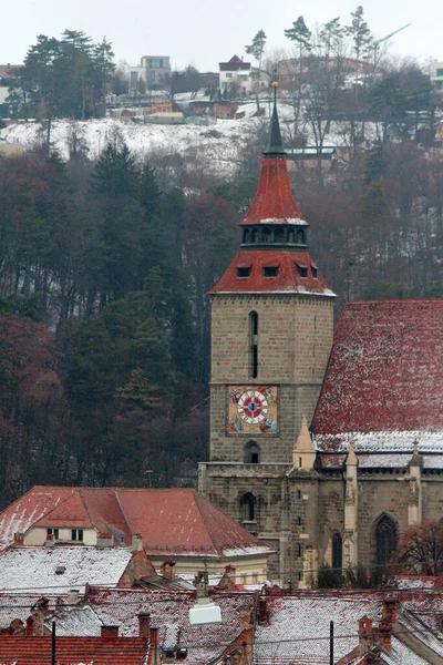 Black Church Biserica Neagr Румунською Чудова Готична Фотографія Зима Румунії — стокове фото