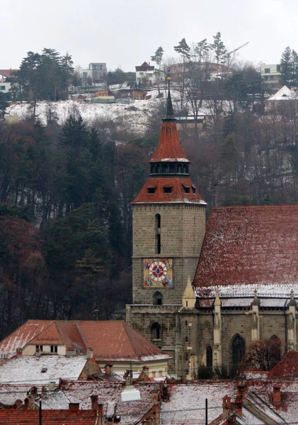 Black Church Biserica Neagr Romanian Beautiful Gothic Monument Photo Wintertime — стоковое фото