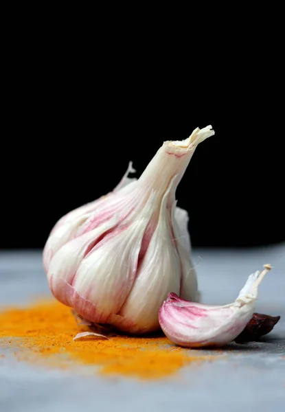 Garlic Bulb Table Garlic Texture Close Photo — Stock Photo, Image