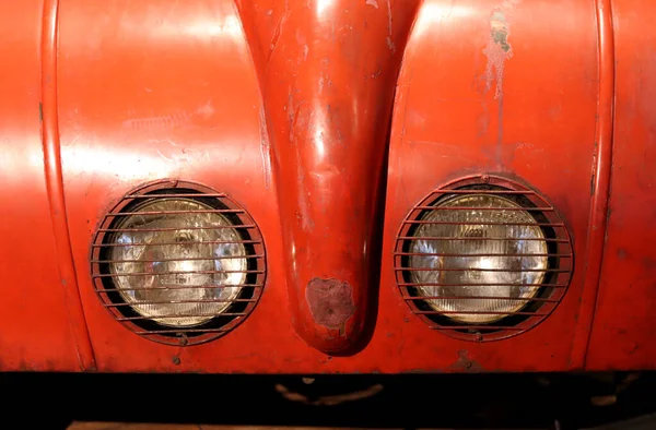 Rojo Vintage Coche Foto Detallada Foto Cerca Del Vehículo Antigua —  Fotos de Stock