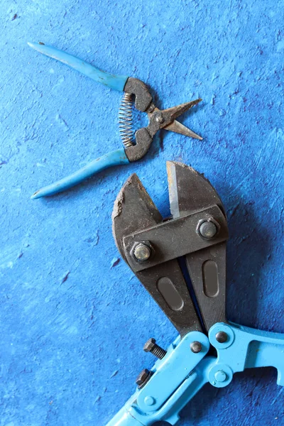 Tools Blue Textured Background Copy Space Vintage Pliers Close Photo — стоковое фото
