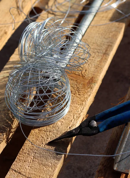 Steel Wire Blue Pliers Close Photo Craftsman Tools Worktable — Stockfoto