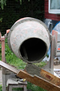 Concrete work in process. Cement foundation close up photo. Construction site photo. 