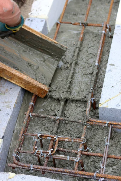 Concrete Work Process Cement Foundation Close Photo Construction Site Photo — Stok fotoğraf