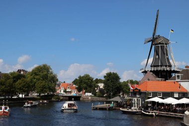 Haarlem, the Netherlands - August 18, 2022: beautiful Dutch city street view. Summer in the Netherlands. 