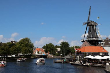 Dutch city view. Beautiful traditional architecture of the Netherlands. Tourist destinations concept. Summer in Europe. 