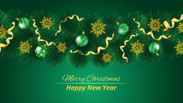 Gerçekçi Noel ağacı ve Noel ağacı süslemeleri olan bir Noel ve yeni yıl geçmişi. Vektör illüstrasyonu