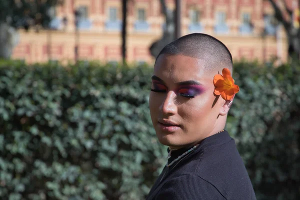 Portrait Non Binary Person Young South American Heavily Make Beautiful — Stock fotografie