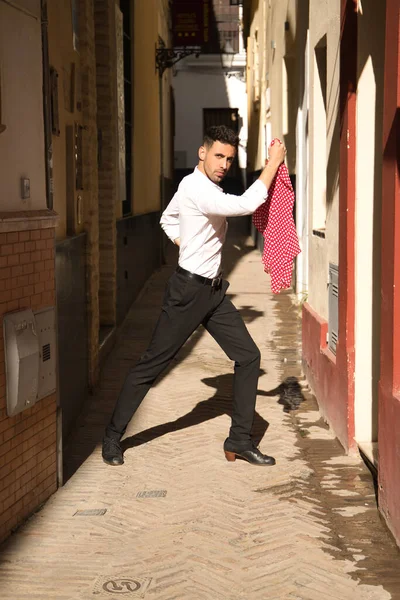 Jovem Espanhol Camisa Branca Calças Pretas Sapatos Dança Dançando Flamenco — Fotografia de Stock