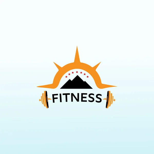 Logo Fitness Montagne Icône Soleil Conception Logo Fitness Icône Haltère — Image vectorielle