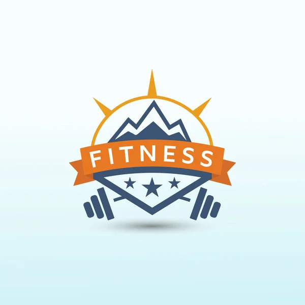 Mountain Fitness Logo Sun Icon Fitness Logo Design Dumbbell Icon — Stock Vector