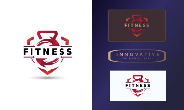 ok simgesiyle fiziksel fitness logo tasarım şablonu, sembol vektör çizim şablonu