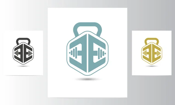 Fitness Logosu Vektör Dambıl Simgesi Sembol Vektör Illüstrasyon Tasarım Şablonu — Stok Vektör