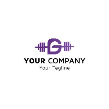 Alfabe G resmi, halter simgesi ile fiziksel uygunluk, Fiziksel Fitness logosu, yeşil gradyan rengi, şirket vektör tasarımı