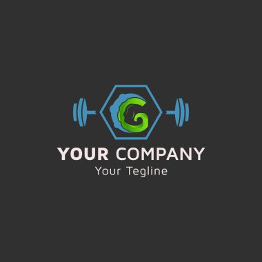 Alphabet G arm shape with dumbbell icon, Physical Fitness logo icon, green gradient color, company vector design