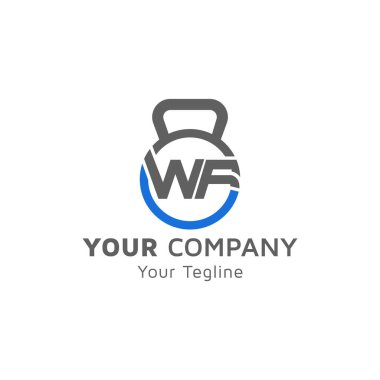 Kettlebell Dumbbell icon, alphabet WF image, physical fitness logo, Physical Fitness logo icon, green gradient color, company vector design