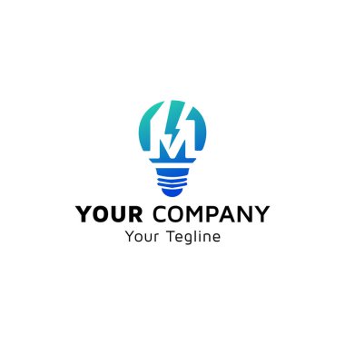M harfli bir ampul, logo tasarımı fikri.