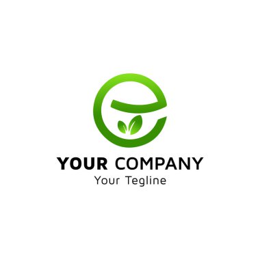 Yapraklı doğal E resmi, logo tasarımı fikri