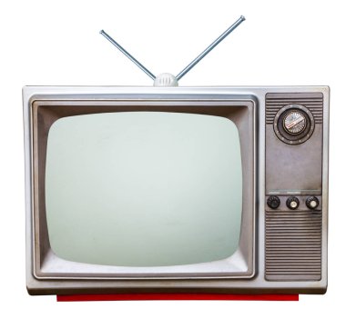 Klasik antika televizyon, eski ekran, eski televizyon ve anten izole edilmiş arka plan..