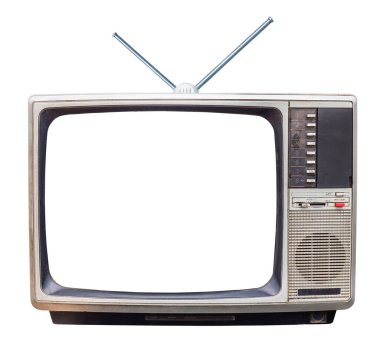 Klasik antika televizyon, eski ekran, eski televizyon ve anten izole edilmiş arka plan..