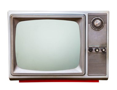 Klasik Vintage Retro Biçimli eski televizyon. Kesik ekran, izole arkaplanda eski televizyon..
