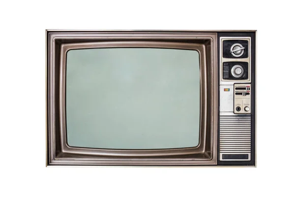 老式木制家用电视机接收机 白色背景上有切割屏的旧电视机 — 图库照片