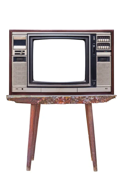 Παλιό Ρετρό Χρώμα Ξύλινο Σπίτι Τηλεόραση Δέκτης Παλιό Ξύλινο Τραπέζι — Φωτογραφία Αρχείου