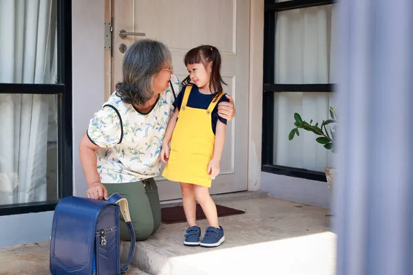 Elderly Grandmother Cute Little Granddaughter Live Home Together Grandma Sent — Stock Photo, Image