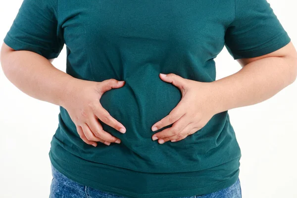 Kövér Nők Nagy Hasa Hasi Fájdalom Kockázata Vastagbélrák Nyelőcső Rák — Stock Fotó