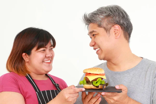 Asian Couple Makes Hamburgers Food Choice Concept Good Health Body — Stock Fotó