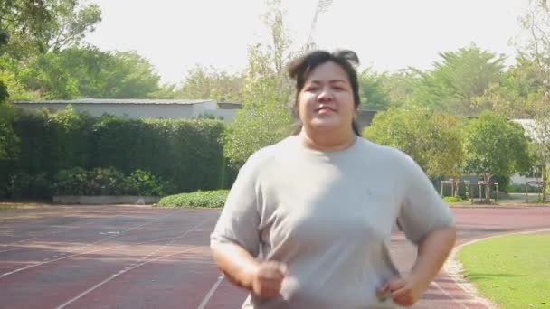 Fat Asian Women Jogging Lose Weight Morning Sports Concepts Health — Stock Video
