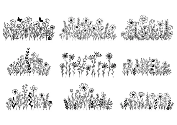 0003 Hand Drawn Wildflowers — Vetor de Stock