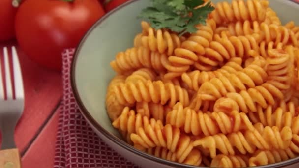 Plate Fusilli Tomato Sauce Close — Stock Video