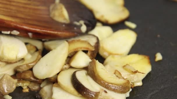 Sliced Bordeaux Porcini Mushrooms Cooking Pan — Stock Video