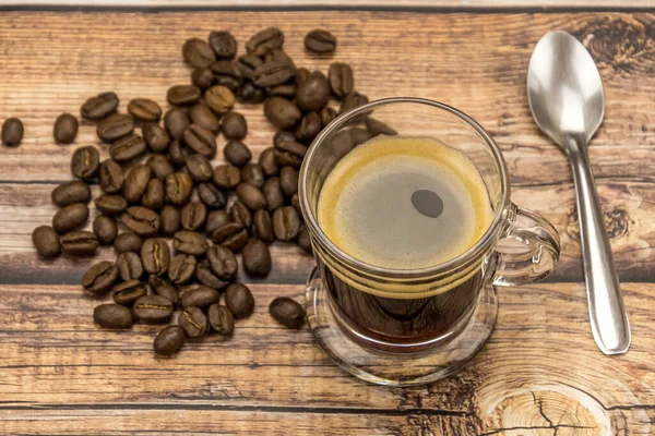 Tasse Espresso Auf Einem Holztisch — Stockfoto